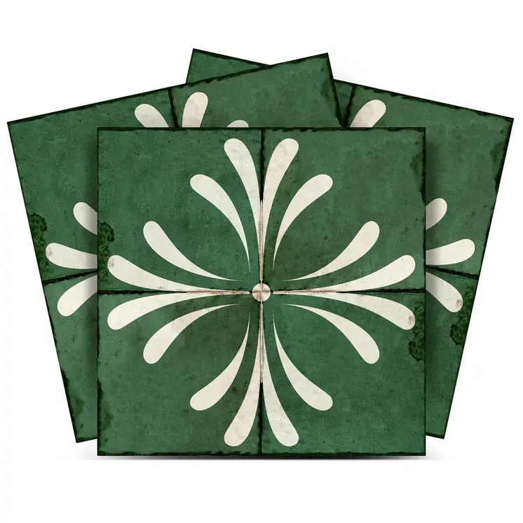 4" x 4" Green And Gray Vinyl Arabesque Peel And Stick Removable Tiles