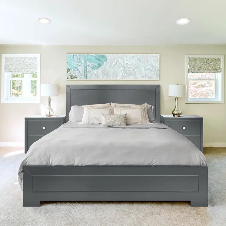 Gray Inlaid Panels Wood Full Bed Frame
