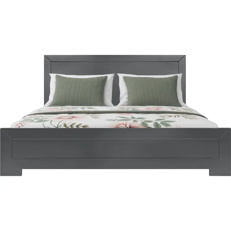 Gray Inlaid Panels Wood Queen Bed Frame