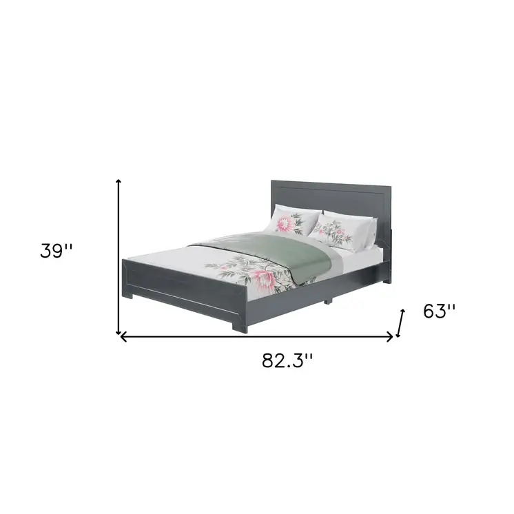 Gray Inlaid Panels Wood Queen Bed Frame