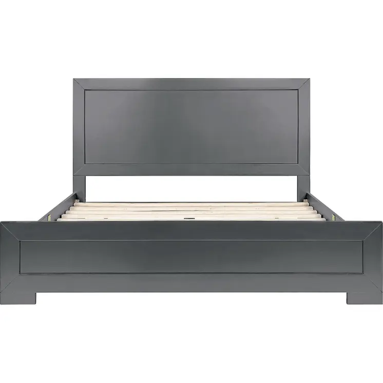 Gray Inlaid Panels Wood King Bed Frame