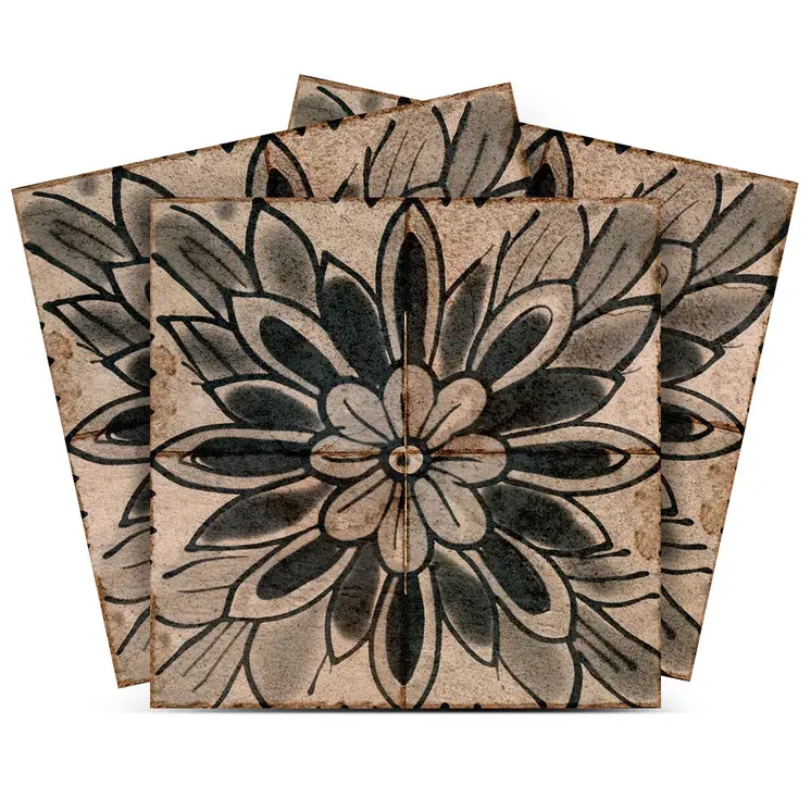 7" x 7" Brown And Black Vinyl Arabesque Peel And Stick Removable Tiles