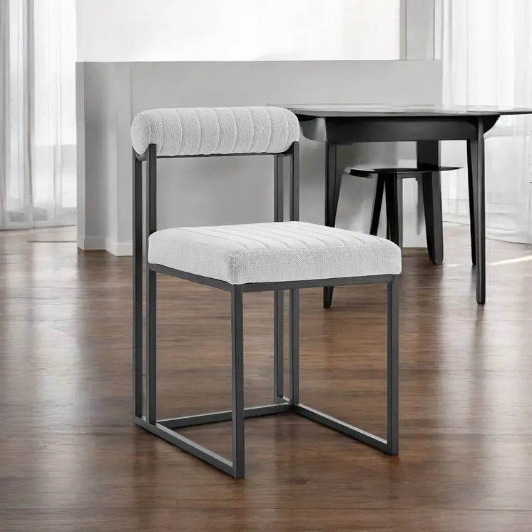 Set of Two Gray And Black Upholstered Polyester Open Back Dining Side Chairs