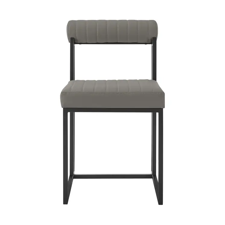 Set of Two Gray And Black Upholstered Faux Leather Open Back Dining Side Chairs