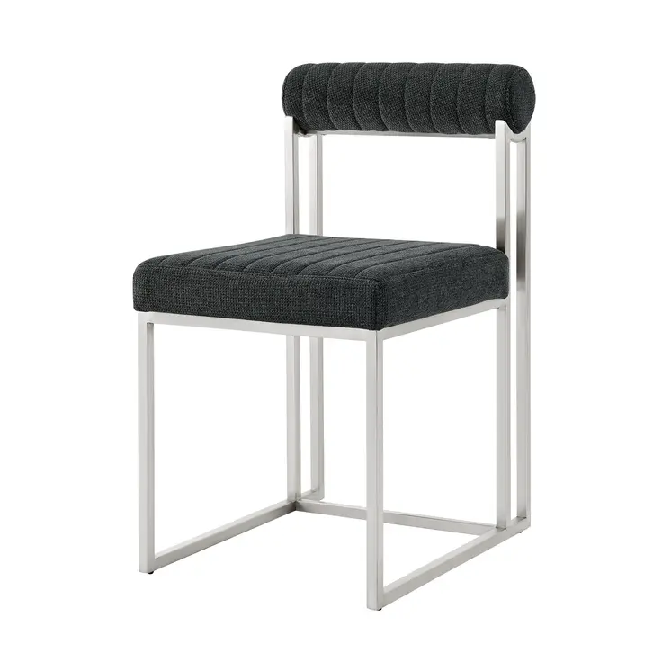 Set of Two Gray And Silver Upholstered Polyester Open Back Dining Side Chairs