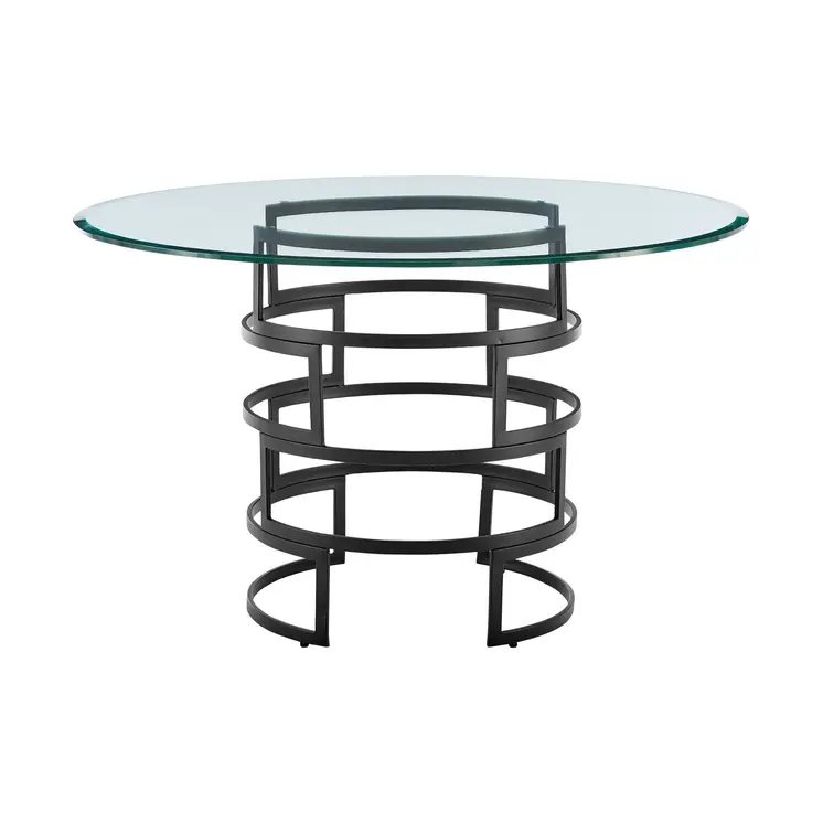 48" Clear And Black Glass And Iron Pedestal Base Round Top Dining Table