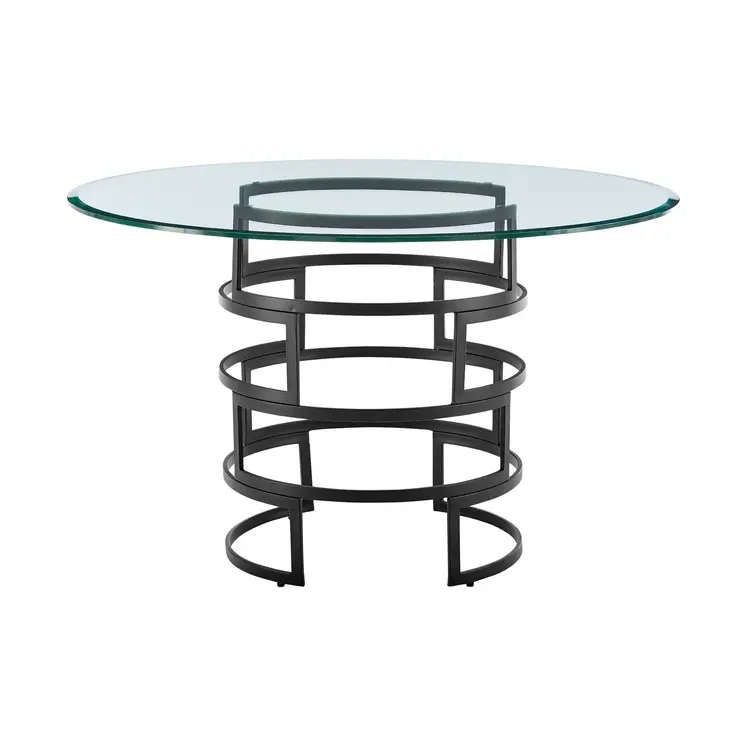 48" Clear And Black Glass And Iron Pedestal Base Round Top Dining Table