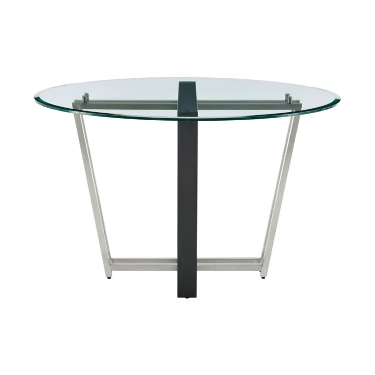 48" Clear And Black Glass And Iron Sled Base Round Top Dining Table