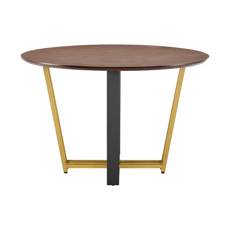 48" Brown And Gold Iron Sled Base Round Top Dining Table