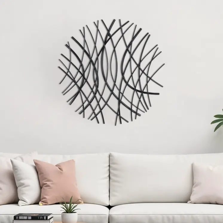 24" X 24" Black Metal Circle Abstract Hanging Dimensional Sculpture