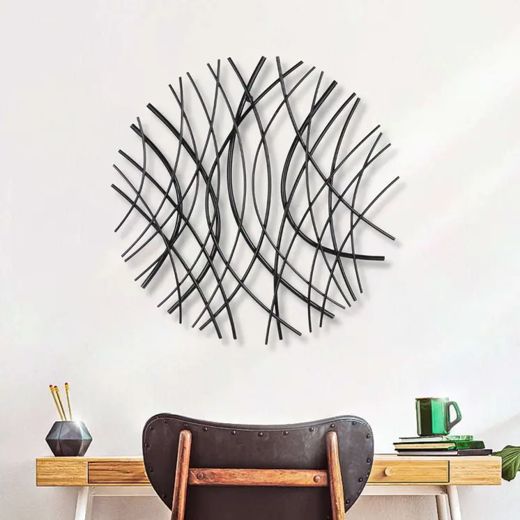24" X 24" Black Metal Circle Abstract Hanging Dimensional Sculpture