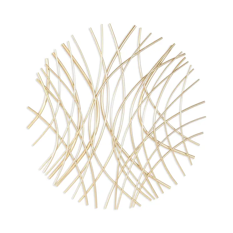30" X 30" Gold Metal Circle Abstract Hanging Dimensional Sculpture