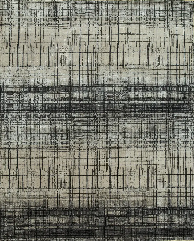 8' X 10' Black Abstract Hand Knotted Area Rug