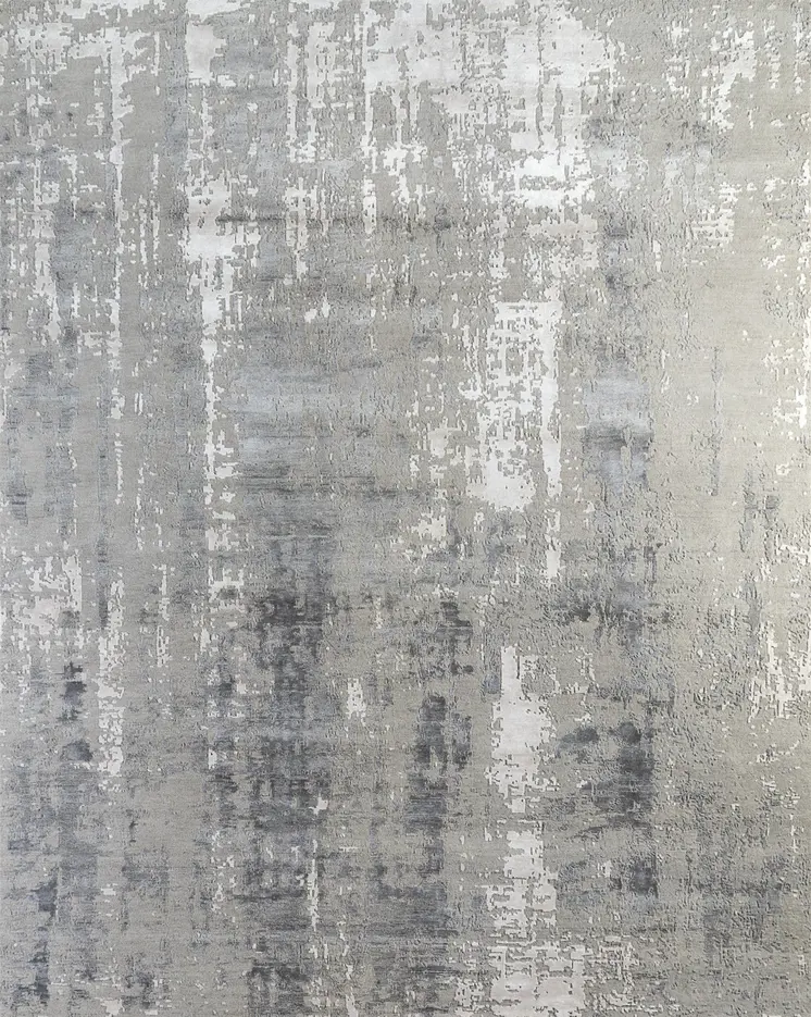 8' X 10' Ivory Beige and Gray Abstract Hand Knotted Area Rug