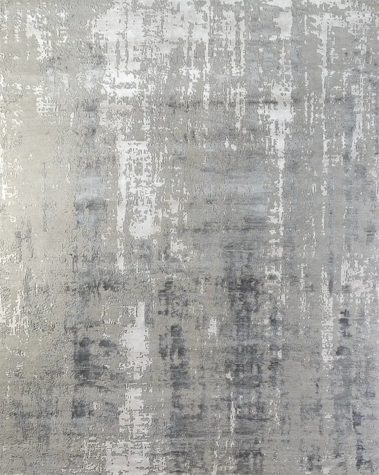 8' X 10' Ivory Beige and Gray Abstract Hand Knotted Area Rug