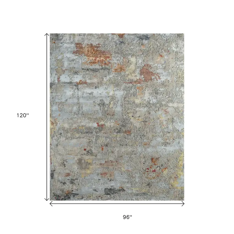 8' X 10' Blue Abstract Hand Knotted Area Rug