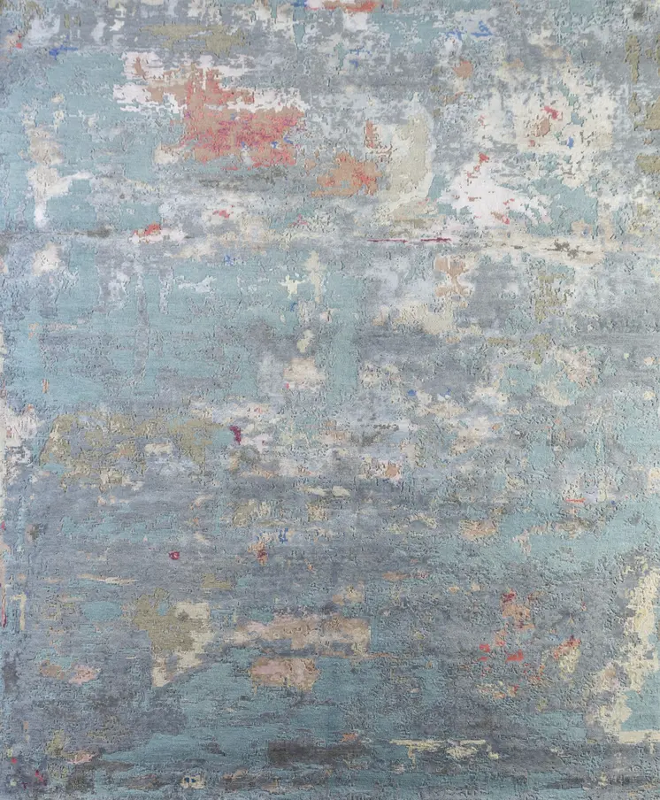 8' X 10' Blue Abstract Hand Knotted Area Rug