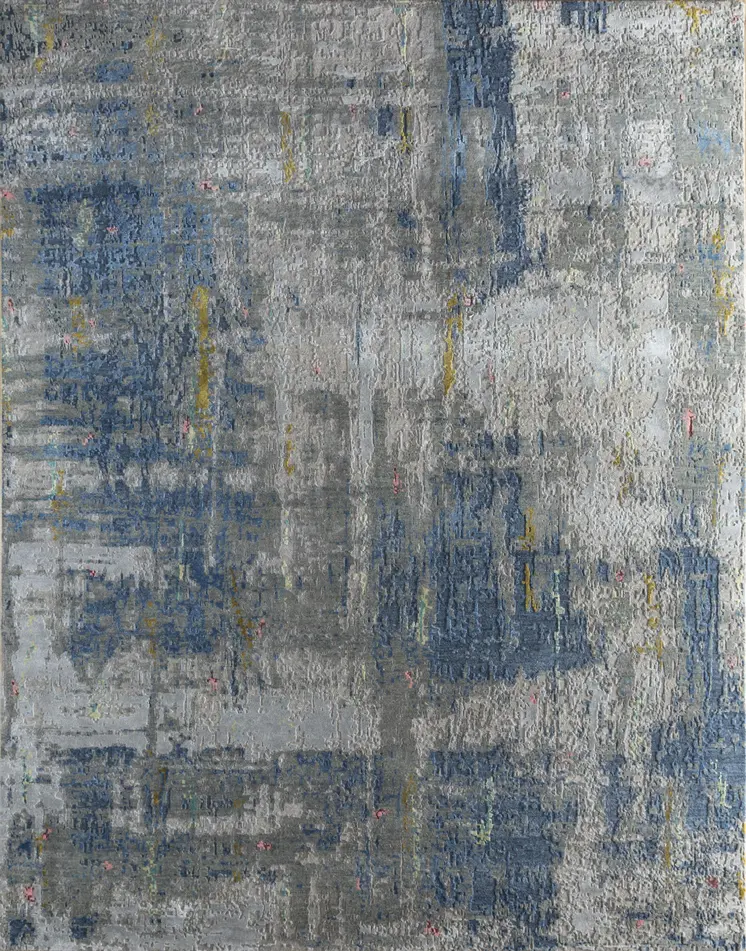 8' X 10' Blue Abstract Hand Knotted Area Rug