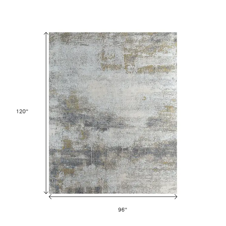 8' X 10' Gold Abstract Hand Knotted Area Rug