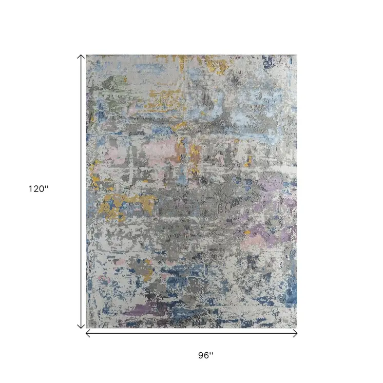 8' X 10' Blue Abstract Hand Knotted Area Rug