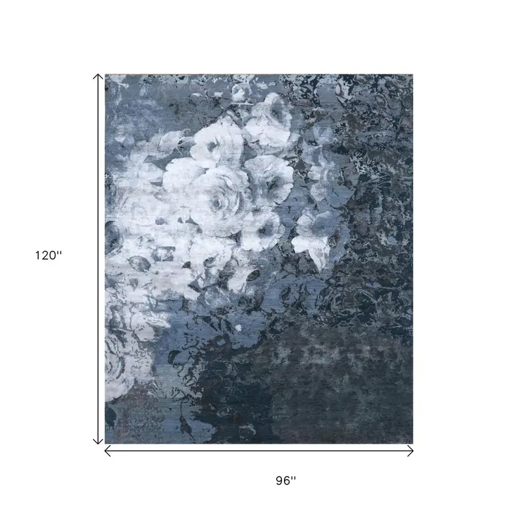 8' X 10' Blue Abstract Hand Knotted Area Rug