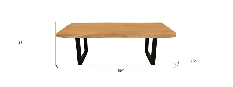 59" Natural And Black Solid Wood And Iron Live Edge Coffee Table