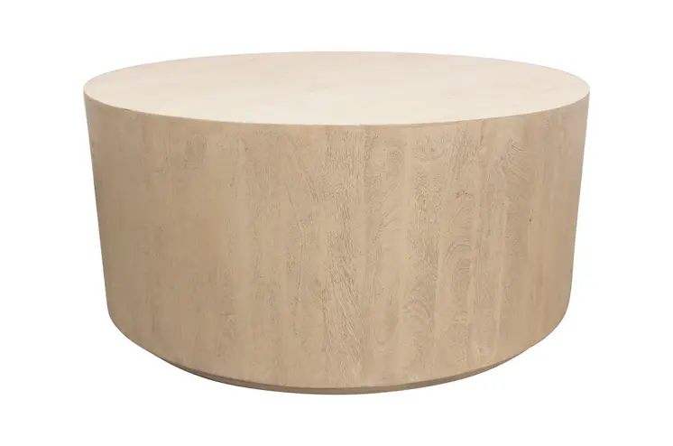 36" Natural Solid Wood Round Distressed Coffee Table