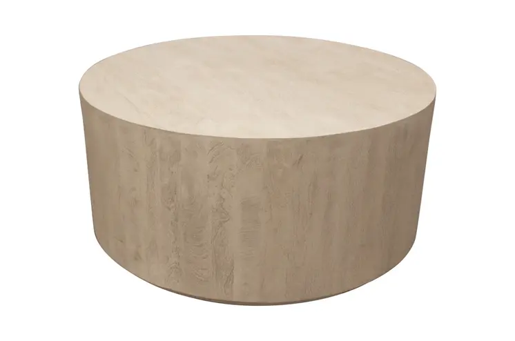 36" Natural Solid Wood Round Distressed Coffee Table