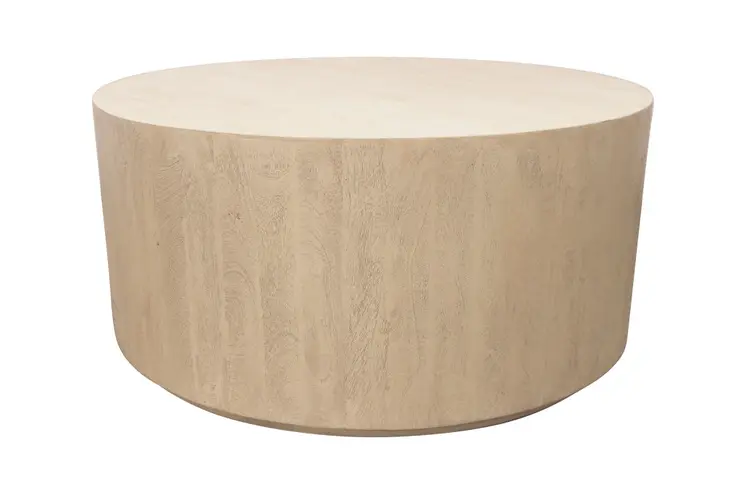 36" Natural Solid Wood Round Distressed Coffee Table