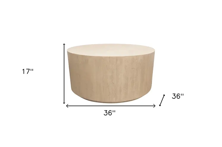 36" Natural Solid Wood Round Distressed Coffee Table