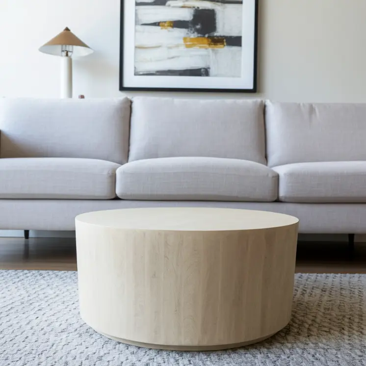 36" Natural Solid Wood Round Distressed Coffee Table