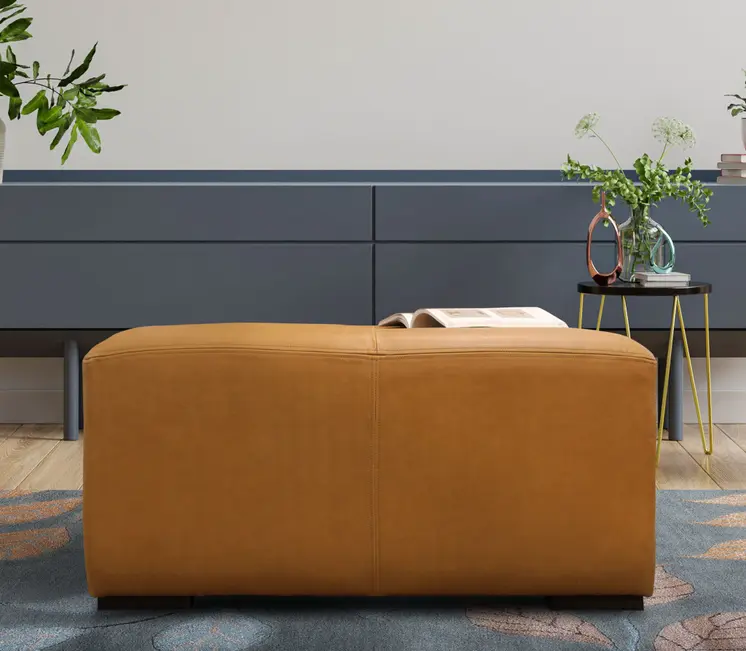 36" Orange Genuine Leather And Solid Wood Square Cocktail Table