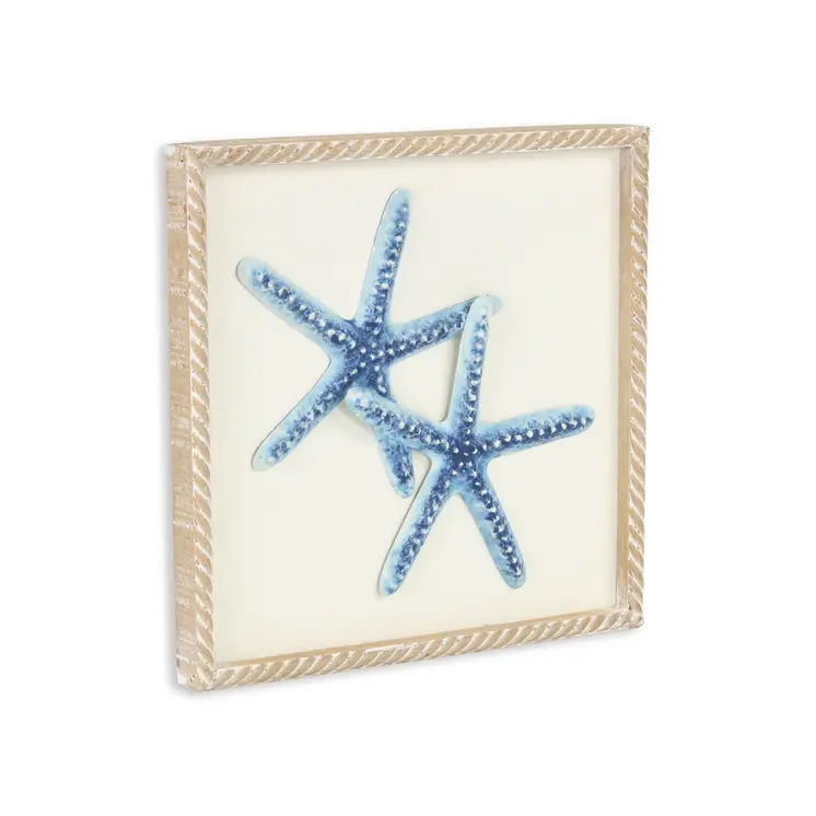 Blue and White Distressed Metal Starfish Framed Wall Art