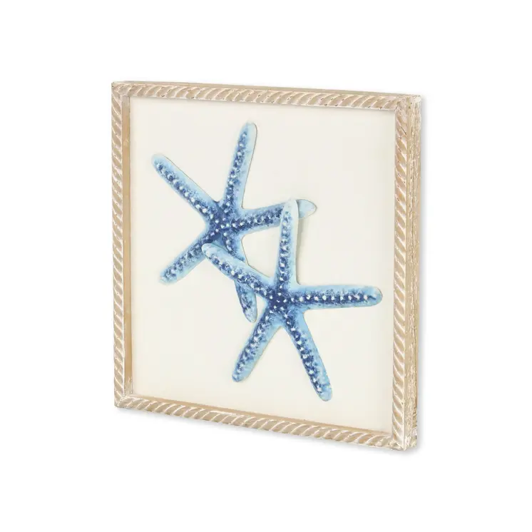 Blue and White Distressed Metal Starfish Framed Wall Art