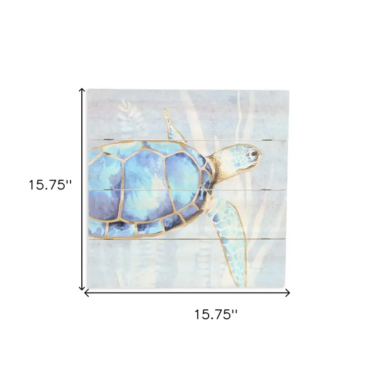 Swimming Sea Turtle Wooden Plank Unframed Wall Art