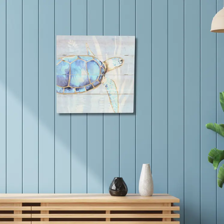 Swimming Sea Turtle Wooden Plank Unframed Wall Art