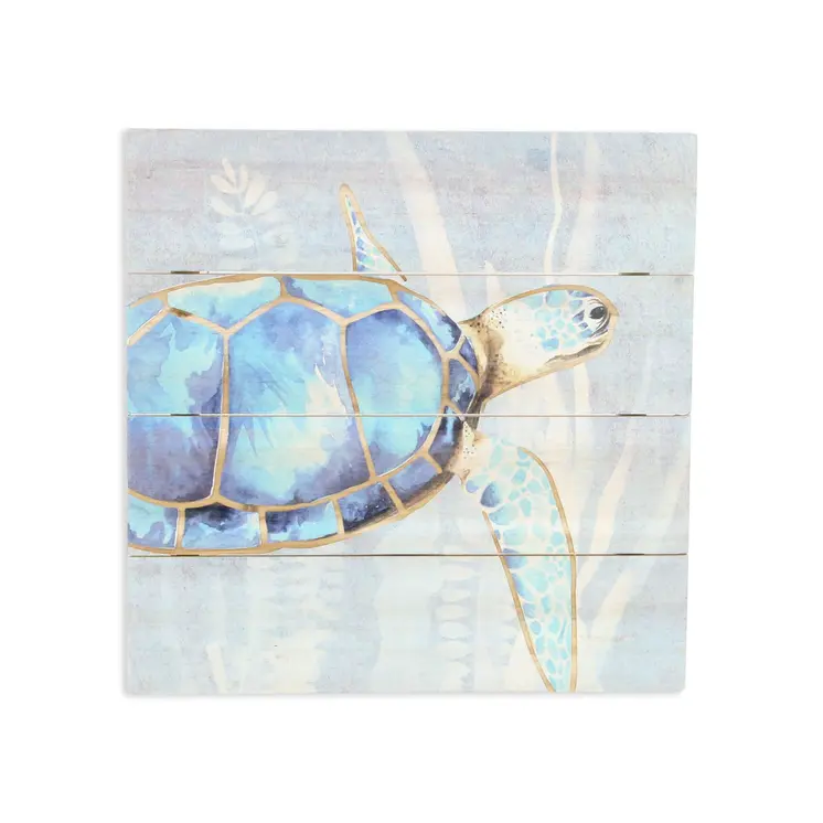 Swimming Sea Turtle Wooden Plank Unframed Wall Art