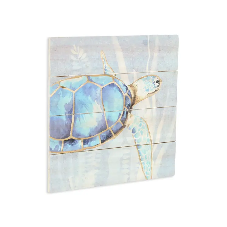 Swimming Sea Turtle Wooden Plank Unframed Wall Art