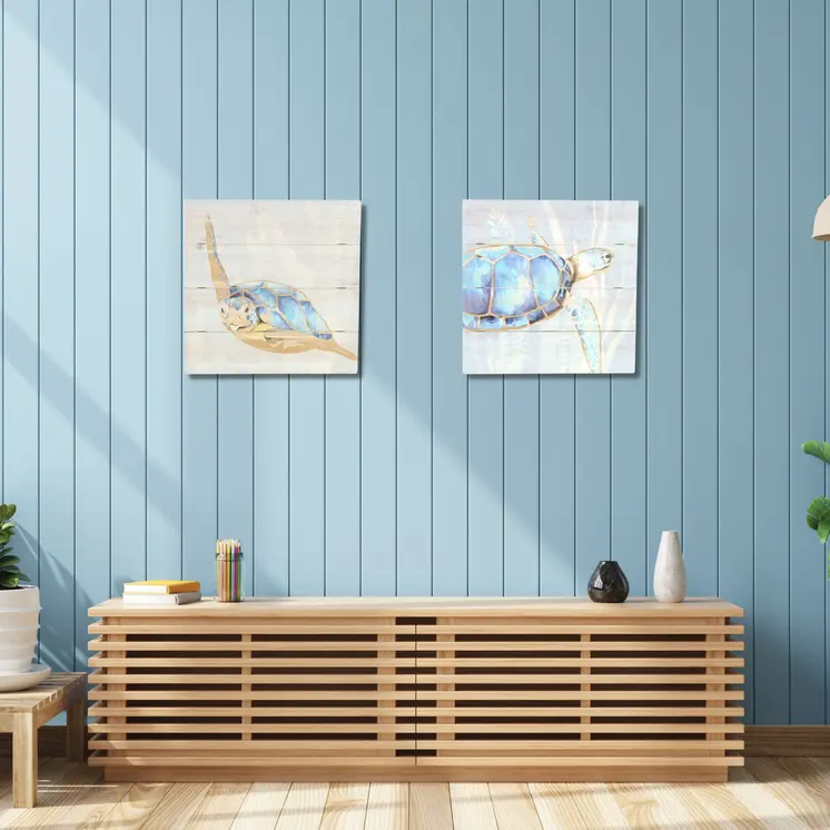 Swimming Sea Turtle Wooden Plank Unframed Wall Art