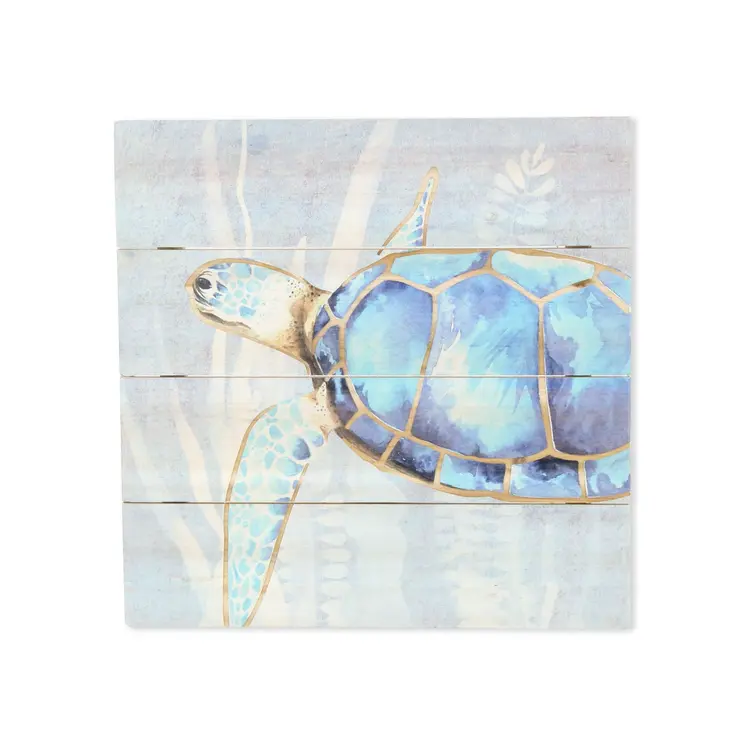Swimming Sea Turtle Wooden Plank Unframed Wall Art