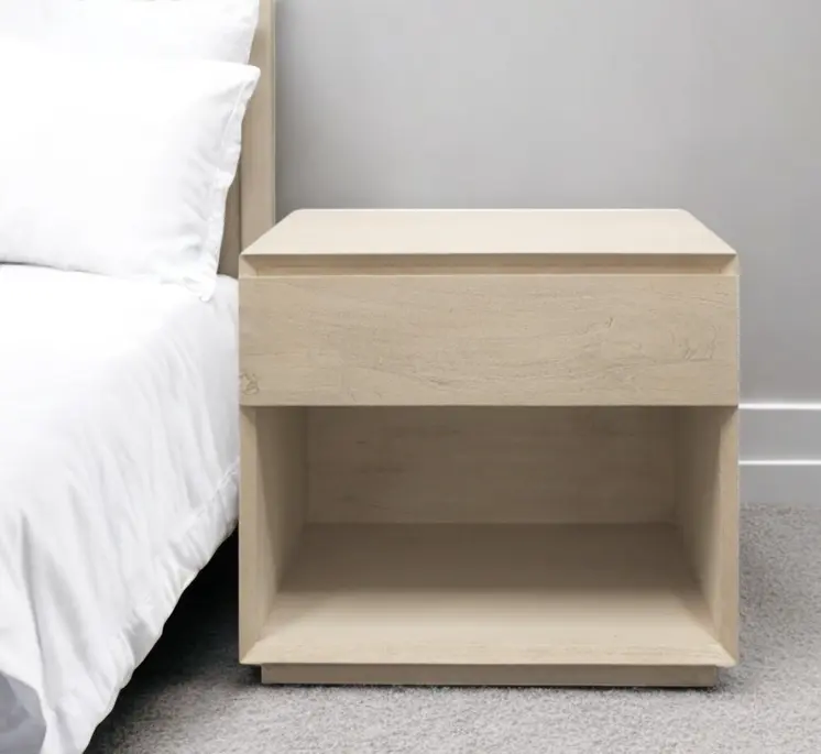 24" Natural Solid Wood Ribbed Texture One Drawer Nightstand