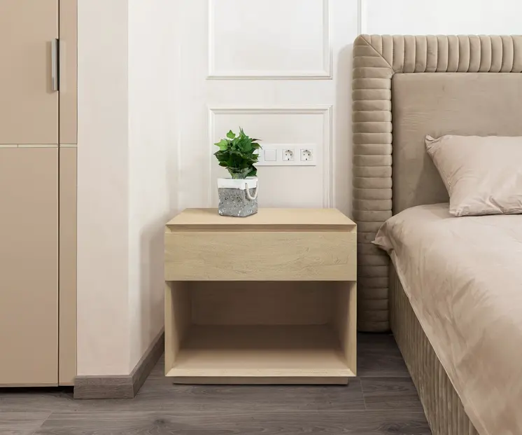 24" Natural Solid Wood Ribbed Texture One Drawer Nightstand