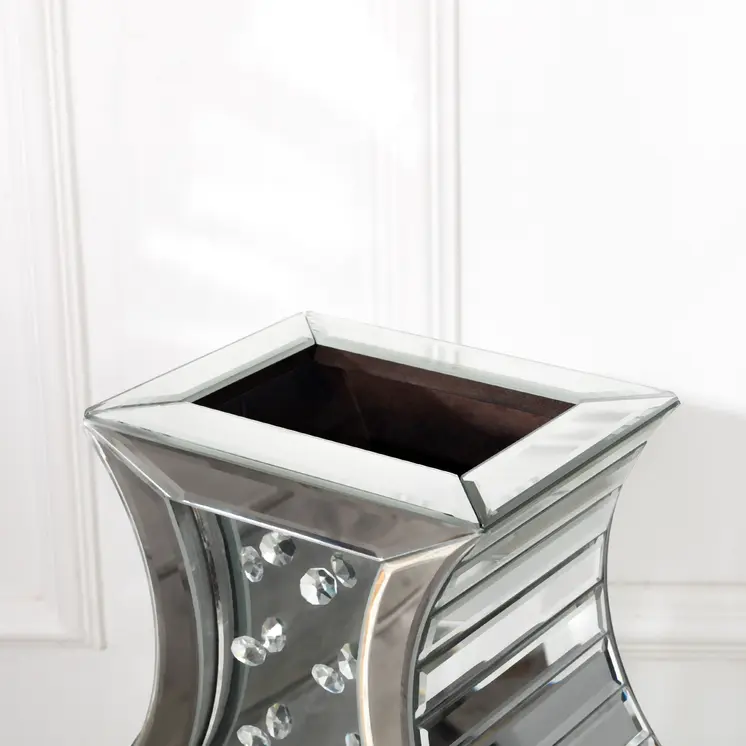 28" Silver Urn Mirrored Glass Floor Vase With Crystals