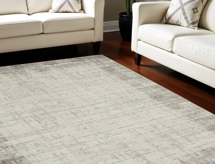8' X 11' Ivory and Gray Abstract Area Rug