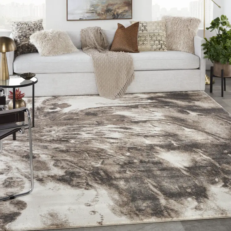8' X 10' Tan Abstract Power Loom Area Rug