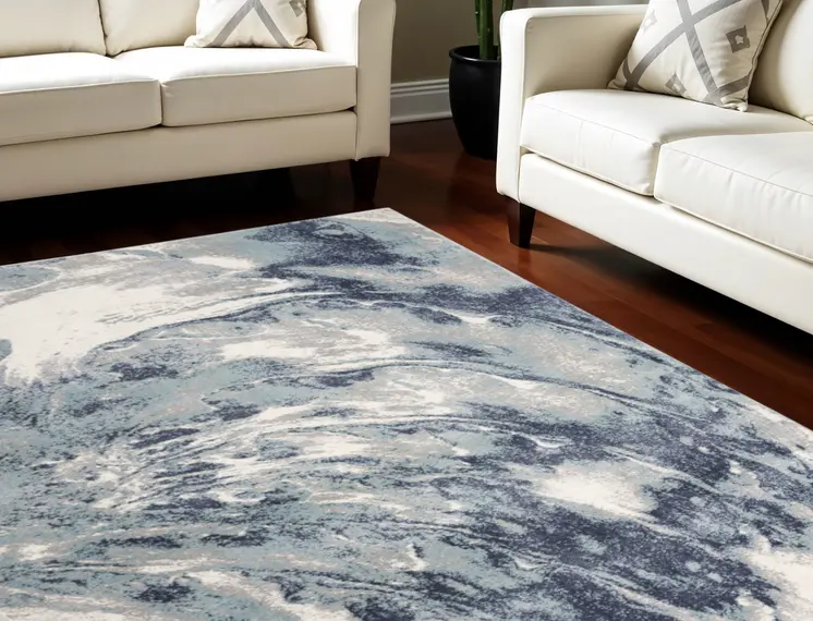 8' X 10' Blue Abstract Power Loom Area Rug