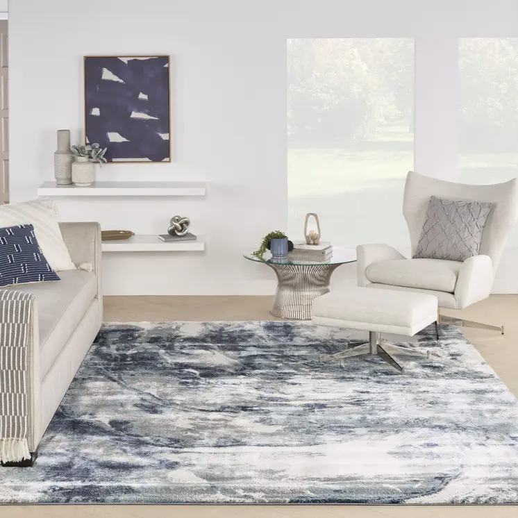 8' X 10' Blue Abstract Power Loom Area Rug