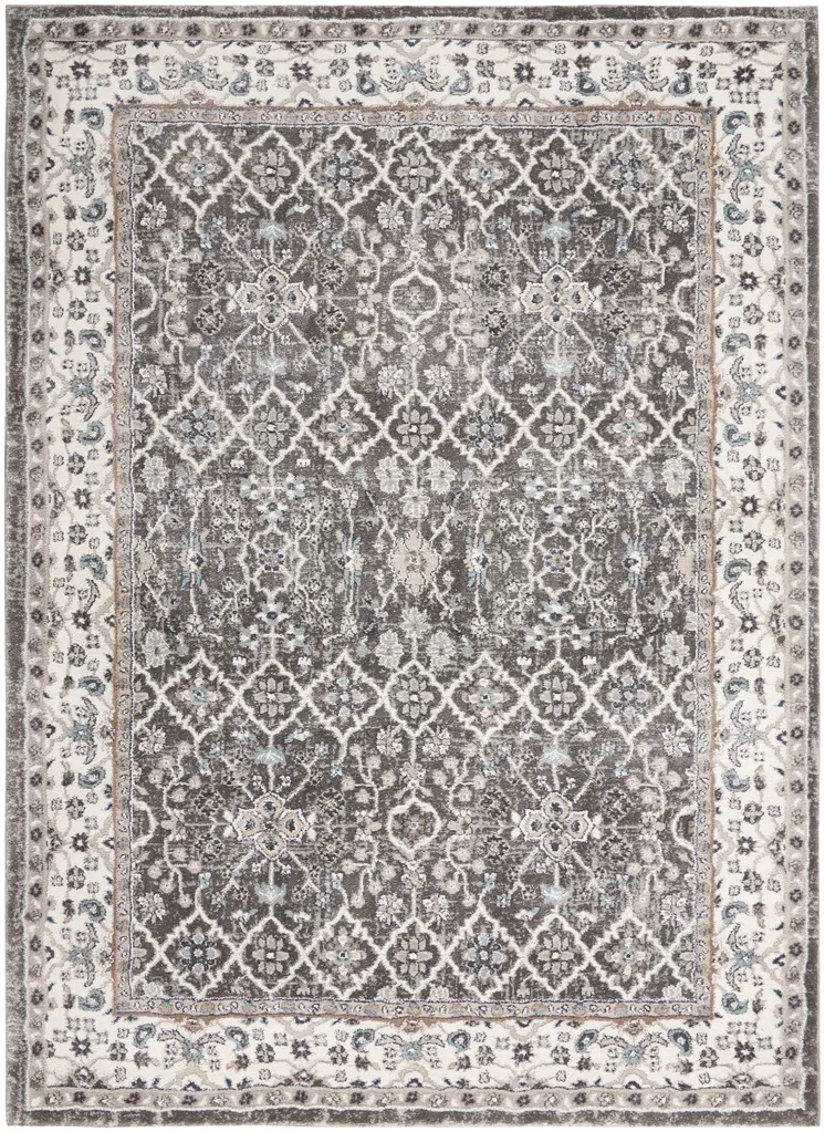 5' X 7' Gray Floral Power Loom Area Rug
