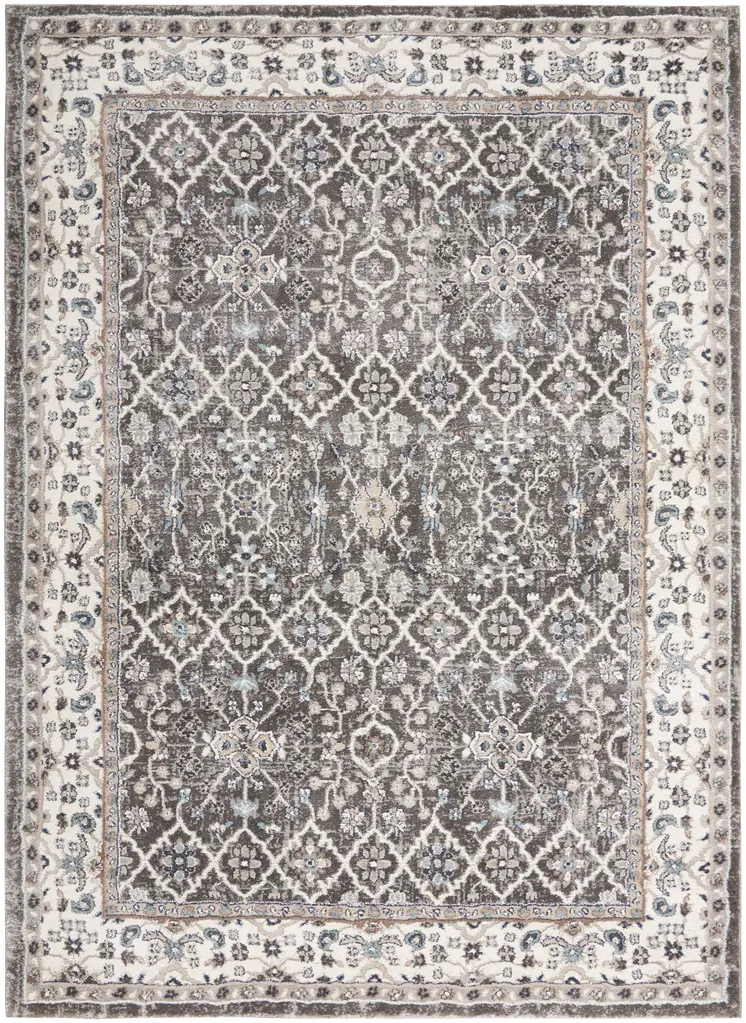 5' X 7' Gray Floral Power Loom Area Rug