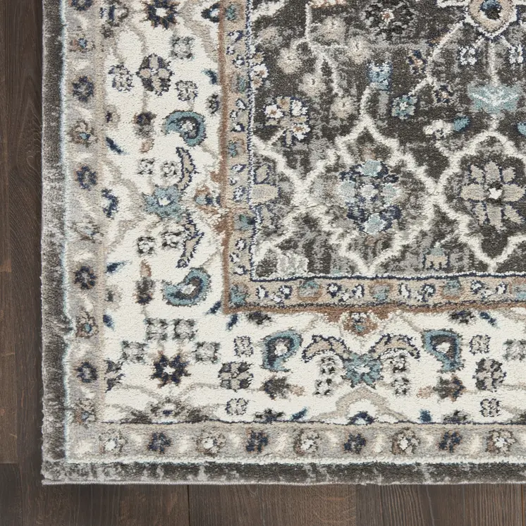 5' X 7' Gray Floral Power Loom Area Rug